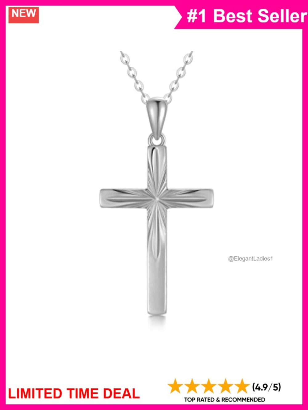 14K Solid Gold Cross Necklace Diamond-Cut Pendant 16-18"